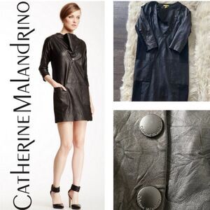 Catherine Malandrino Yellow tag Leather Dress 4/7 sleeves Classy Retro Hepburn